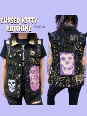 Cursed Kitty Original The Misfits Battle Black & Purple Punk Battle Denim Vest